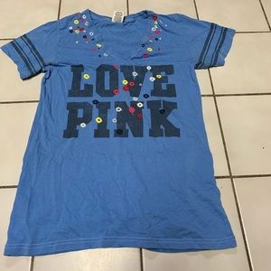 PINK flower embroidered tee